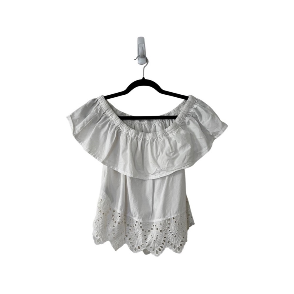 Madewell Off Shoulder Eyelet White Cotton Top Summer XS - Picture 3 of 6